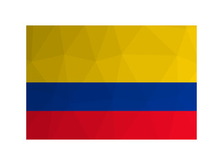 Vector isolated illustration. National Colombian flag with horizontal tricolor of yellow, blue, red. Official symbol of Colombia. Creative design in low poly style with triangular shapes. 