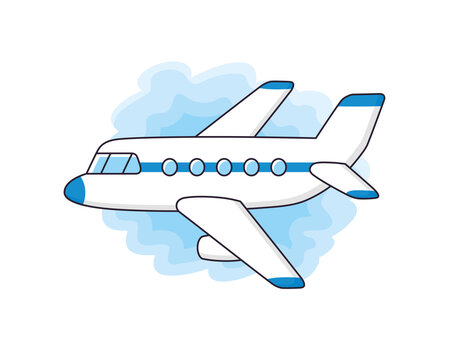 Airplane in sky cartoon icon