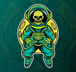 astronaut space skull mascot logo esport template