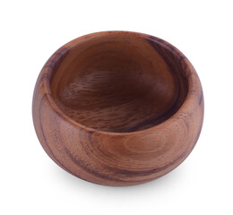 empty wood bowl on white background.
