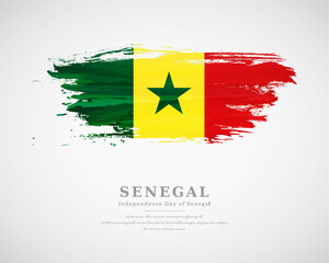 Happy independence day of Senegal with artistic watercolor country flag background