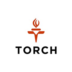 Initial T Logo with Torch and Flame Symbolizing Power and Liberty