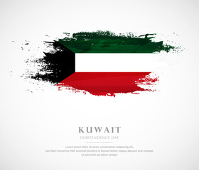 Abstract watercolor brush stroke flag for independence day of Kuwait