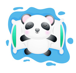 Cute baby panda laying and sleep on a pillow Premium Vector