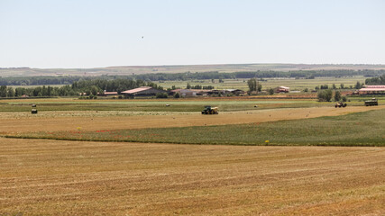 Fototapeta na wymiar Landscape with a tractor in field, Southern France