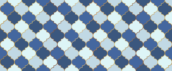 Moroccan Seamless Ornament Traditional Ramadan Golden Mosque Grid. Ramadan