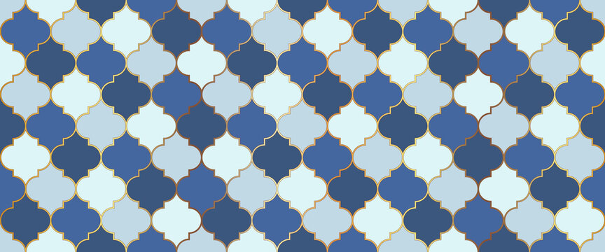 Moroccan Seamless Ornament Traditional Ramadan Golden Mosque Grid. Ramadan