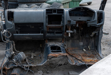Old wrecked cars in junkyard