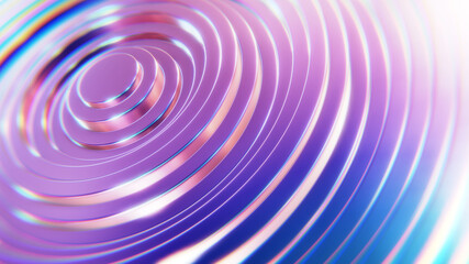 Abstract 3D illustration of the surface made of colorful iridescent metallic rings as background