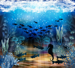Underwater world wallpaper , vector illustration