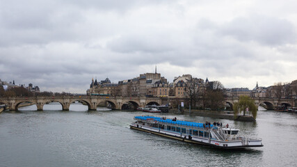 Fototapeta na wymiar View of the Seine from Pont des Arts, Paris, France