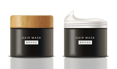 Hair butter cosmetics vector realistic. oil or butter mask treatment. Product placement mock ups