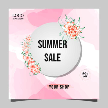 Pink watercolor floral summer sale poster