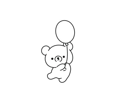 recommend clip art: Vector isolated cute cartoon teddy bear with baloon contour line drawing