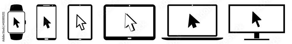 Poster display cursor, mouse, arrow, computer, pointer, click icon devices set | web screen device online |