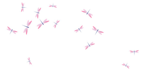 Exotic rosy pink dragonfly flat vector wallpaper. Spring funny damselflies. Detailed dragonfly flat dreamy background. Tender wings insects patten. Tropical creatures