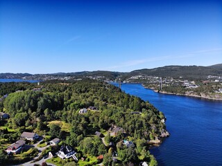 Norway aerial view - Kvernafjorden fjord. Aerial view of Scandinavia.