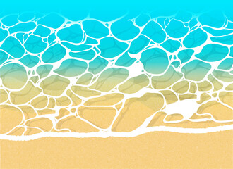 シンプルで美しい浜辺のイラスト。透明で透き通った海。