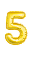 Numeral five yellow soft to the touch isolated on white background