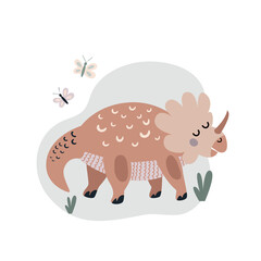 vector illustration of an extinct animal big brown dinosaur. drawing in the style of cartoon and doodle