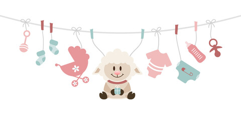 Schaf & Baby Icons M&auml;dchen H&auml;ngend Rosa Mintgr&uuml;n