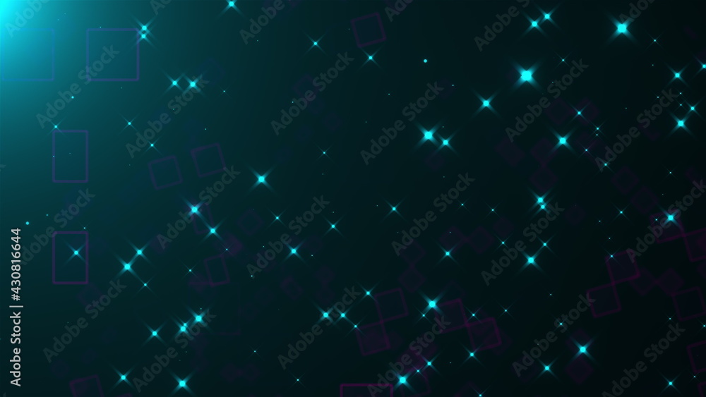 Poster space with many abstract squares and stars . computer generated 3d rendering abstract glowing backgr