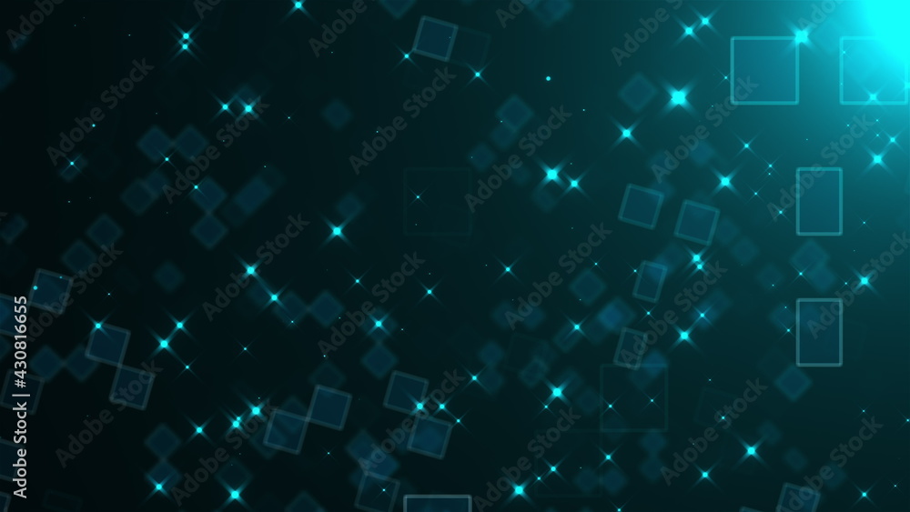 Poster space with many abstract squares and stars . computer generated 3d rendering abstract glowing backgr