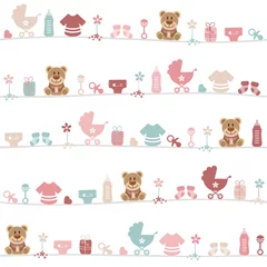 Endlosmuster Baby Mädchen Teddy Icons Rosa Mintgrün © Jan Engel