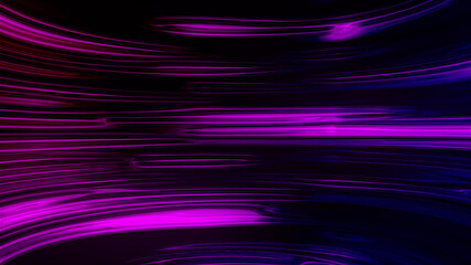 Horizontal liquid neon lines shimmer in a smooth bend. Abstract computer generated background, 3d rendering