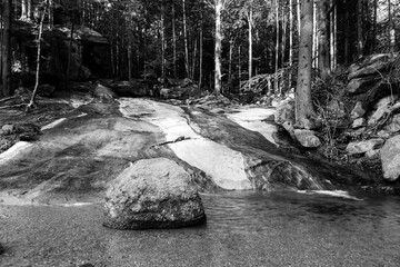 Natural granite slide waterfall in Jizera Mountains