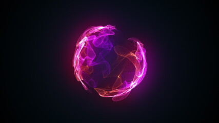 Abstract magic sphere, computer generated background. Multicolored gaseous shape from glow neon particles. 3d rendering of shine element