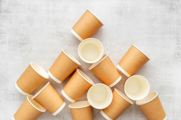 A lot of paper cups for take away coffee or tea