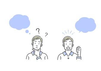 男性　悩み＆解決セット　シンプルでお洒落な線画イラスト素材