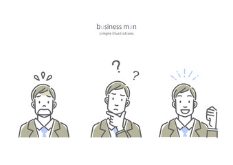 ビジネスマン　表情セット　シンプルでお洒落な線画イラスト素材