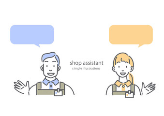 エプロン姿のスタッフ男女　シンプルでお洒落な線画イラスト素材