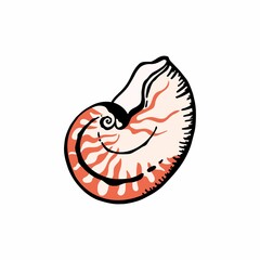 Vector illustration of a seashell. Nautilus pompilius shell mollusk stripes. Nautilus cephalopod isolated on white background. 