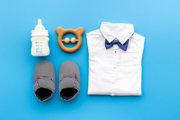Baby shirt bodysuit with bottle of milk and kids accessories