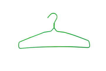 Green plastic Hanger isolated on white background.