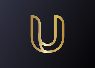 Elegant Luxurious Golden letter U Logo Design Template. Luxury Company Brand letter U Icon Line Art Vector