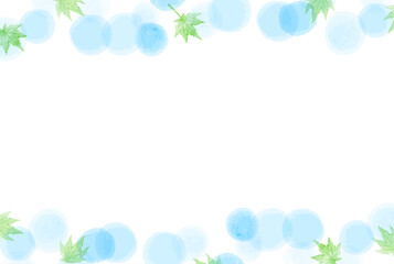 Fototapeta premium 爽やかな水玉模様と楓の葉っぱの水彩フレーム