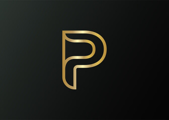Elegant Luxurious Golden letter P Logo Design Template. Luxury Company Brand letter P Icon Line Art Vector