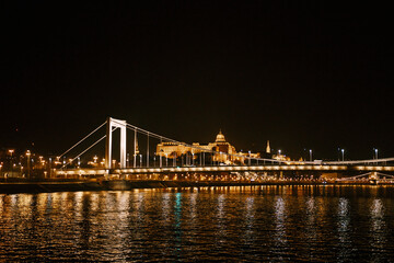 Fototapeta na wymiar Night illumination of the Elizabeth Bridge in Budapest