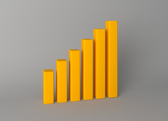 Growing chart in yellow. Business graph on a gray background. The way to achieve success, striving for success. Goal achievement and leadership concept. Profit growth in the company