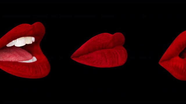 Red lips moving against black