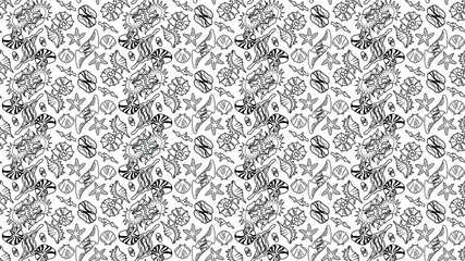 Seamless pattern of hand drawn sketch style Seashell.Vector illustration isolated on white background. Vector illustration