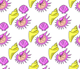 sea theme seamless pattern design with colorful sea shell shape element. Vector illustration