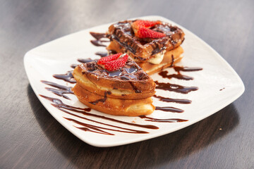 strawberry waffle with chocolate cream