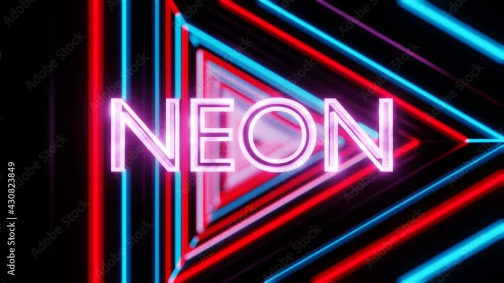 Aufkleber 4k video animation of the glowing text neon moving between the triangular shape neon lighting.