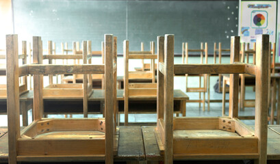 covid 19 Closed school Table and chairs in the classroom