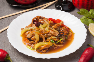 Pork Yu Xiyan in hot sauce. Chinese cuisine